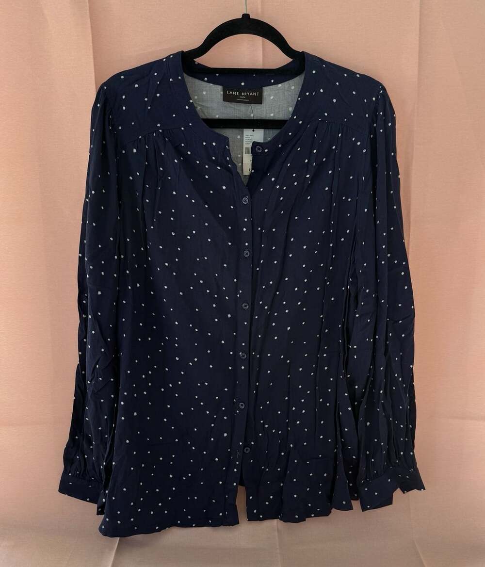 Lane Bryant Navy White Polka Dot Button-Front Blouse Top Size 14/16 NWT